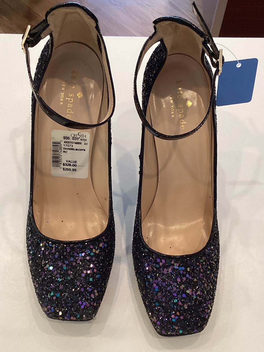 kate spade Black Multi-Glitter Ankle-Strap Heels